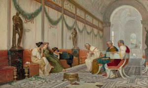 Innenraum eines römischen Gebäudes mit Figuren von Ettore Forti