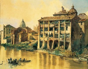 Alte Häuser entlang des Tiberufers von Ettore Roesler Franz