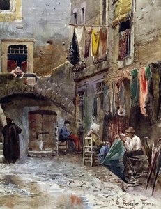 Mittelalterliche Überreste im Ghetto von Rom, von Ettore Roesler Franz (1845-1907), Aquarell aus der Serie Verschwundenes Rom, Detail, Italien von Ettore Roesler Franz