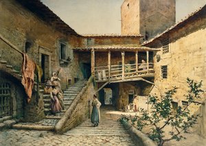 Der Innenhof im Anguillara-Palast in Rom, aus der Serie Verschwundenes Rom, von Ettore Roesler Franz von Ettore Roesler Franz