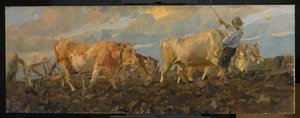 Ochsen beim Pflügen, 1911 von Ettore Tito