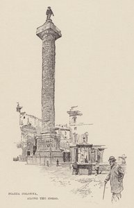 Piazza Colonna, entlang des Corso (Gravur) von Ettore Tito