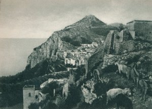 Blick auf das Meer mit Monte Solaro, Capri, Italien