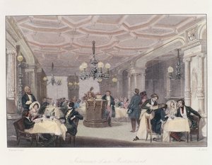 Frankreich, Paris, Innenansicht des Les Trois Freres Provencaux Restaurants mit Dekor aus der Restaurationszeit, aus Winter in Paris, von Eugene Lami von Eugene Louis Lami