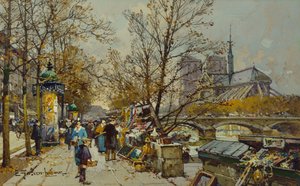 Das linke Ufer, Paris, mit Notre Dame im Hintergrund von Eugene Galien Laloue