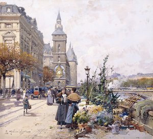 Le Quai aux Fleurs und Hotel von Eugene Galien Laloue