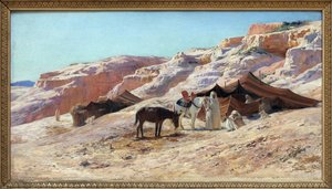 Das Lager, Lager einer Gruppe arabischer Reisender (Beduinen) in einer Dünenlandschaft