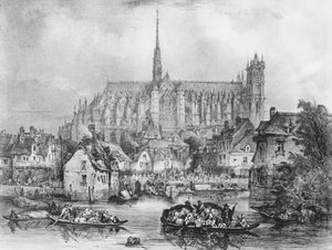 Ansicht der Kathedrale Notre Dame, Amiens, vom Pont Dudon von Eugene Balan