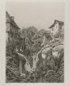 Die Mühle und der Wasserfall von Grésy bei Aix-les-Bains von Eugene Bléry