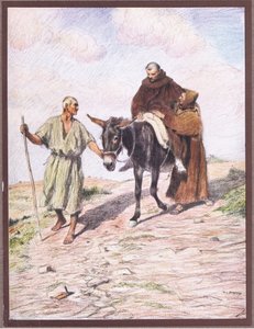 St. Franziskus steigt mit Bruder Leo nach der Einprägung der heiligen Stigmata vom Berg La Verna herab von Eugene Burnand