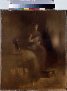 Frau mit einem Baby auf dem Schoß von Eugène Carrière