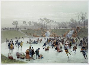 Die Skater im Bois de Boulogne Lithographie von Eugene Guerard von Eugene Charles Francois Guerard