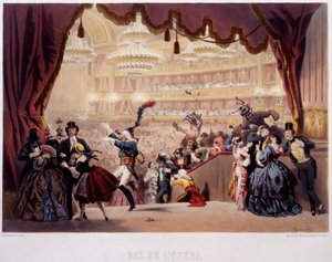 Der Maskenball der Oper de la Rue Le Peletier in Paris. Dieser Ball wurde Grand Veglione genannt. Lithographie von Eugene von Guerard (1811-1901) 19. Jahrhundert