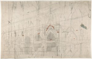 Entwurf für ein Bühnenbild an der Opéra, Paris: Kircheninnenraum, 1830-90