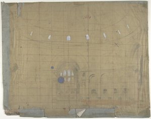 Entwurf für ein Bühnenbild an der Opéra, Paris: Kircheninnenraum, 1830-90