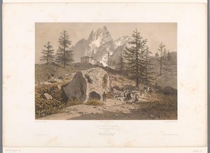 Landschaft mit Wanderern und Blick auf die Aiguille des Grands Charmoz von Eugene Ciceri