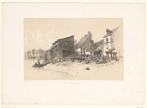 Flussufer mit Häusern und Wassermühle von Eugene Ciceri