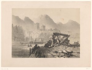 Stadtansicht mit Hafen und Bergen von Eugene Ciceri
