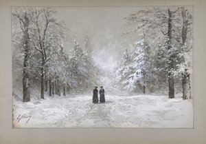 Winterszene mit zwei Männern, 1830-90 von Eugene Ciceri