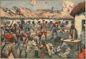 Kolonialtruppen befreien den Aoulay (Aoulai) Posten in Marokko unter Hauptmann Duboin. Illustration von Damblans. In „Le Pèlerin“ vom 7. Juni