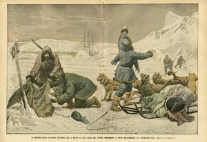 Illustration von Eugene Damblans (1865-1945) in Le Pelerin, 02/04/05 - Die russische Mission Klotchak entdeckt auf dem Weg zum Nordpol einen Brief, der den Verlust der Toll-Expedition bestätigt