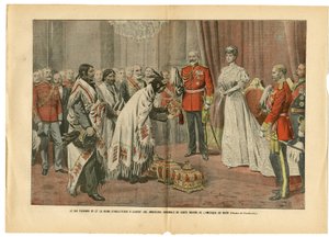 Illustration von Eugene Damblans (1865-1945) in Le Pelerin, 26/08/06 - König Edward und Königin von England... - Amerika USA, England Großbritannien, Offizieller Besuch - Edward VII (1841-1910), Victoria, Indianer