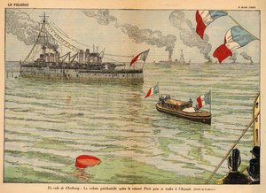 Der Präsidentenstandard, Cherbourg Hafen, Doppelseite in „Le Pèlerin“ 2. August 1925 (Lithographie)