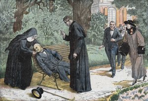 Théophile Delcassé (1852-1923), ein französischer Politiker, starb 1923 an einer Embolie im Garten des Bischofssitzes in Nizza. Zeichnung von Damblans