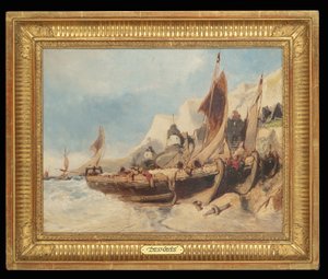 Fischerboote am Strand, Bretagne von Eugene Deshayes