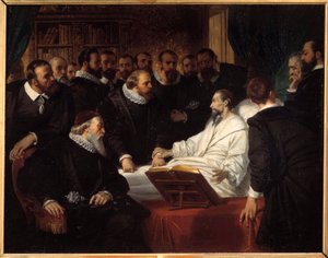 Der Tod von Jean Calvin (1509-1564), religiöser Reformator. Gemälde von Eugène Devéria (1808-1865) 1835 Noyon, Musée Calvin