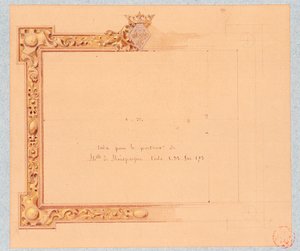 Entwurf des Gesimses für das Porträt von Mademoiselle de Montpensier, von Eugene Emmanuel Viollet-Le-Duc, Aquarellzeichnung von Eugene Emmanuel Viollet le Duc