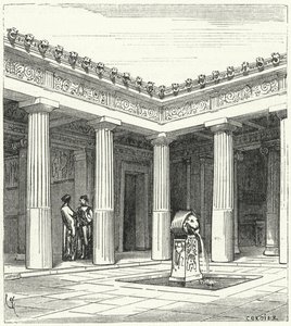 Dorischer Innenhof eines antiken griechischen Hauses von Eugene Emmanuel after Viollet le Duc