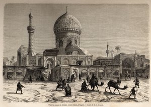 Der Marktplatz und die Ahmet-Khiaia-Moschee in Bagdad, Zeichnung von Eugene Flandin (1809-1876), Illustration seiner Reise nach Mesopotamien 1840-1842. Gravur in „Le tour du monde“ 1861. Selvas Sammlung