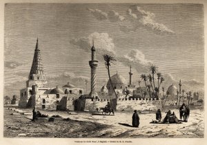 Das Grab von Scheich Omar in Bagdad, Zeichnung von Eugene Flandin (1809-1876), zur Illustration seiner Reise nach Mesopotamien in den Jahren 1840-1842. Gravur in „Le tour du monde“ 1861. Sammlung Selva von Eugene Flandin