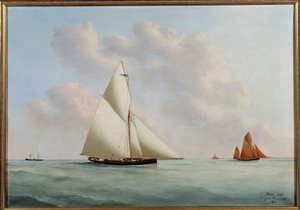 Yacht Sylphe in der Regatta. Gemälde von Eugene Margueritte-Grandin genannt Eugene Grandin (1833-1916)