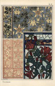 Akelei, Aquilegia vulgaris, Blume in Mustern für Tapeten, Buntglas und Fliesen von Eugene Grasset