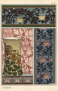 Akeleiblume, Aquilegia vulgaris, in Mustern für Tapeten, Stoffe und Vasen von Eugene Grasset