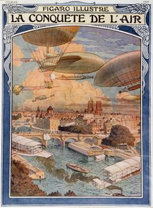Die Eroberung der Luft: Luftschiff, Ballon und Ballon über Paris von Eugene Grasset