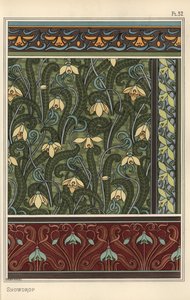 Schneeglöckchen, Galanthus nivalis, als Designmotiv in Tapeten, Rändern und Stoffen von Eugene Grasset
