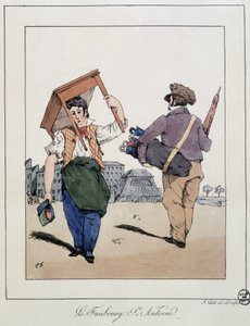 Das Faubourg St. Antoine: Möbelreparateur und Spazierstockhändler - in „Erinnerungen eines Müßiggängers“ von Eugène Forest, ed. Delpech, Paris, um 1830 von Eugene Hippolyte Forest