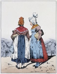 Zwei Frauen, Kairo-Platz - in "Erinnerungen eines Müßiggängers" von Eugène Forest, ed. Delpech, Paris, um 1830 von Eugene Hippolyte Forest