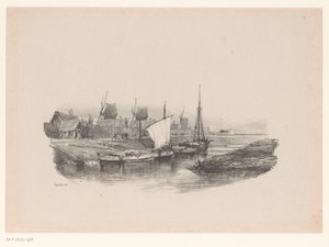 Hafen mit Booten und Windmühlen von Eugene Isabey