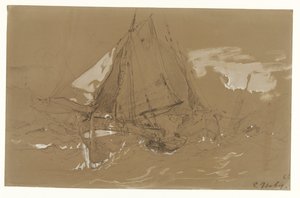 Fischerboot in einem Sturm von Eugene Isabey