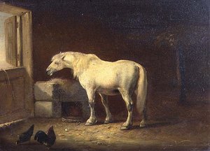 Weißes Pferd im Stall von Eugene Joseph Verboeckhoven