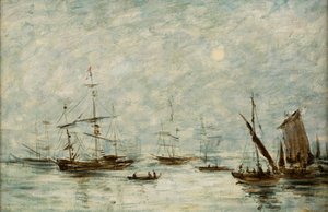 Boote im Hafen vertäut von Eugene Louis (attr.to) Boudin