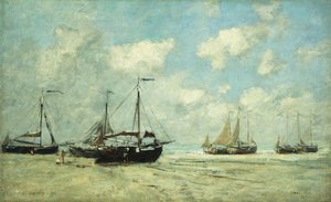 Boote am Ufer in Scheveningen, 1875 von Eugene Louis Boudin