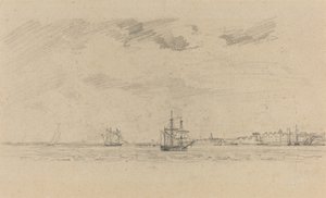 Küstenlandschaft mit Schiffen, ca. 1858