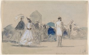 Reifröcke am Strand, um 1865