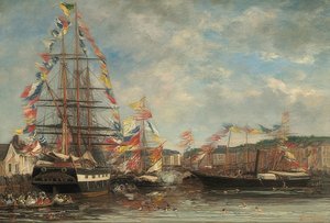 Festtag im Hafen von Honfleur. 1858