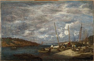 Fischerboote am Dock, Douarnenez, 1855 von Eugene Louis Boudin